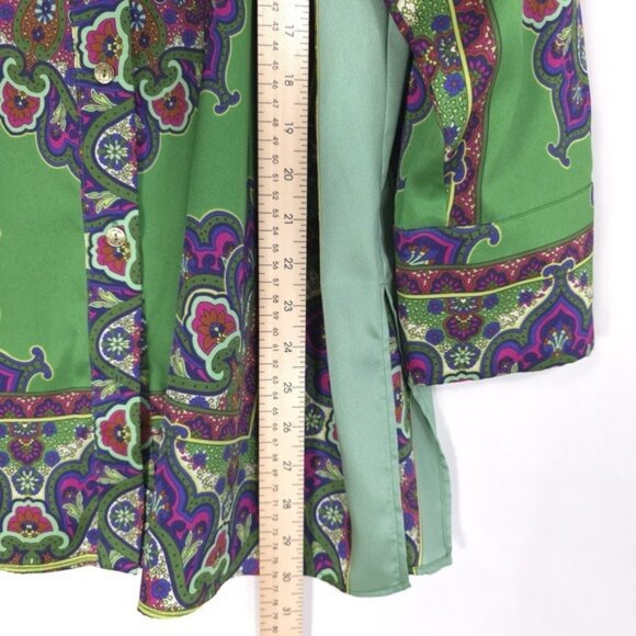 ZARA Green Floral Printed Long Button Shirt Blouse MEDIUM 8745/279 Slit Paisley - Picture 7 of 14